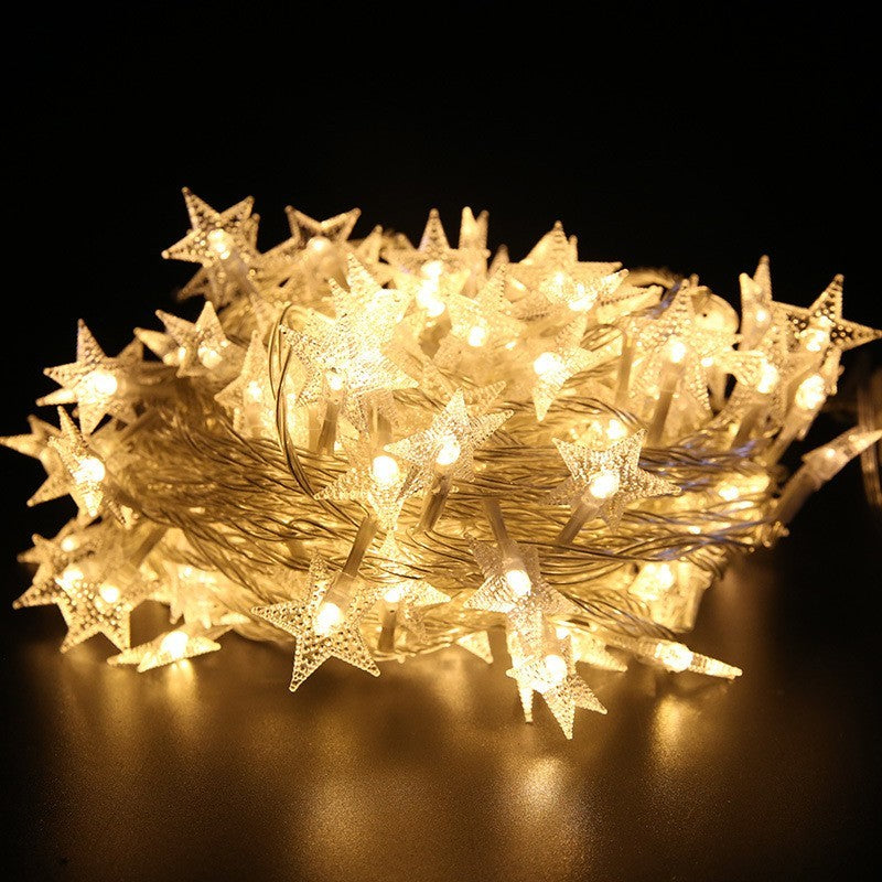Instalatie Craciun, 6 metri, 40 LED-uri cu Ornament tip Stea, Alb Cald, USB lung, fir cupru, liniar, interior/exterior