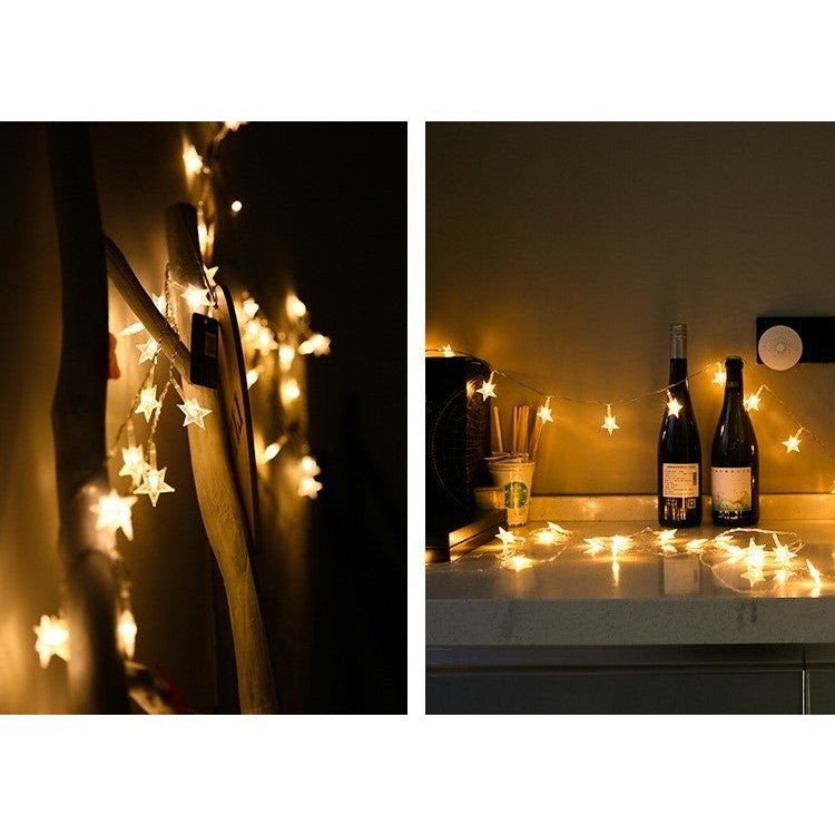 Instalatie Craciun, 6 metri, 40 LED-uri cu Ornament tip Stea, Alb Cald, USB lung, fir cupru, liniar, interior/exterior