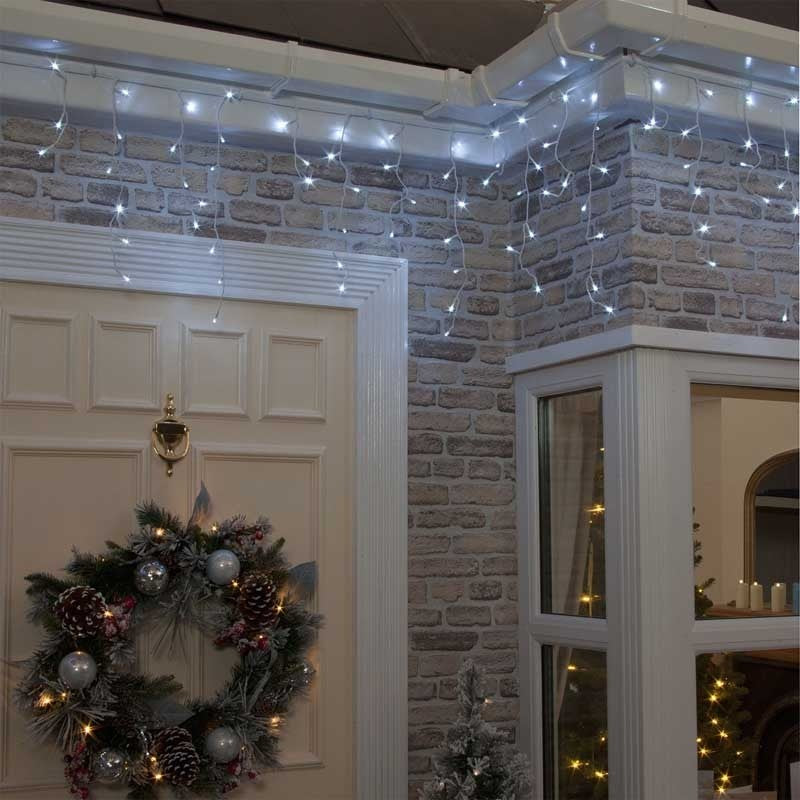 Instalatie Craciun, 9 m, 275 Led-uri, Franjuri, Alb rece, 8 jocuri de lumini, Transformator cu