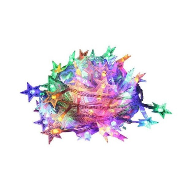 Instalatie Craciun cu baterii, 10 metri, 80 LED-uri tip Stea, fir Transparent, Multicolor