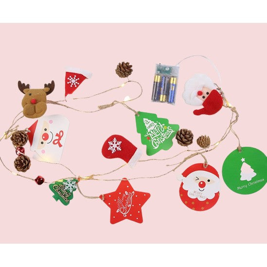 Instalatie Craciun cu baterii, 2 metri, 20 LED-uri tip Conuri de pin si figurine, Alb Cald