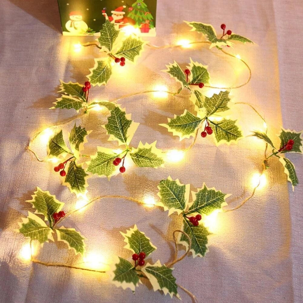 Instalatie Craciun cu baterii, 2 metri, 20 LED-uri tip fructe rosii, Alb Cald