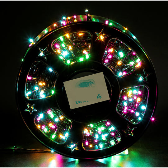 Instalatie Craciun liniara cu transformator, 100m, multicolor, 1000 LED-uri, fir negru, 8 jocuri de lumini