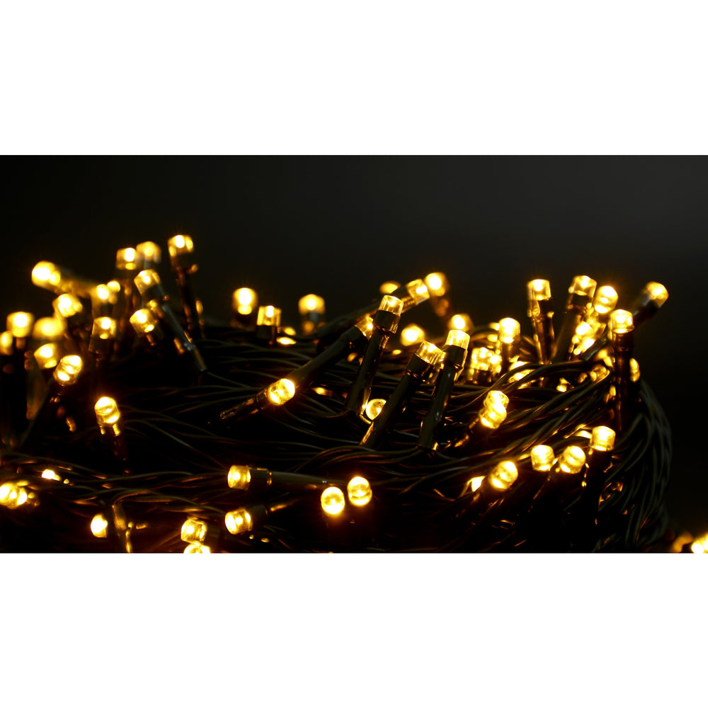 Instalatie Craciun liniara, cu transformator, 20 m, Alb Cald, 200 LED-uri V5, 8 jocuri de lumini, fir verde
