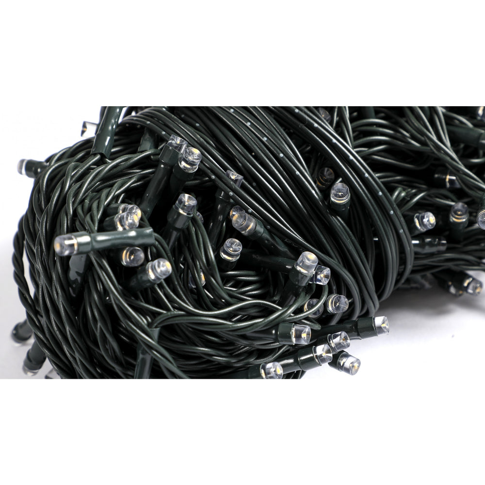 Instalatie Craciun liniara, cu transformator, 20 m, Alb Cald, 200 LED-uri V5, 8 jocuri de lumini, fir verde