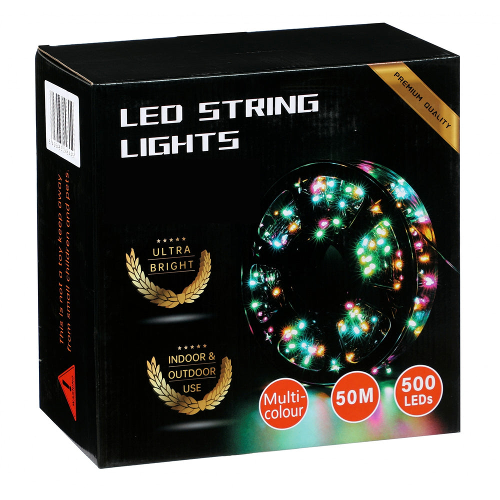 Instalatie Craciun liniara, Fir Negru cu Transformator, 50 m, Lumini Multicolore, 500 LED-uri V5, 8 jocuri de lumini
