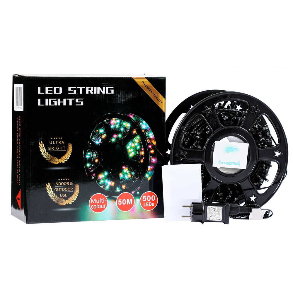 Instalatie Craciun liniara, Fir Negru cu Transformator, 50 m, Lumini Multicolore, 500 LED-uri V5, 8 jocuri de lumini