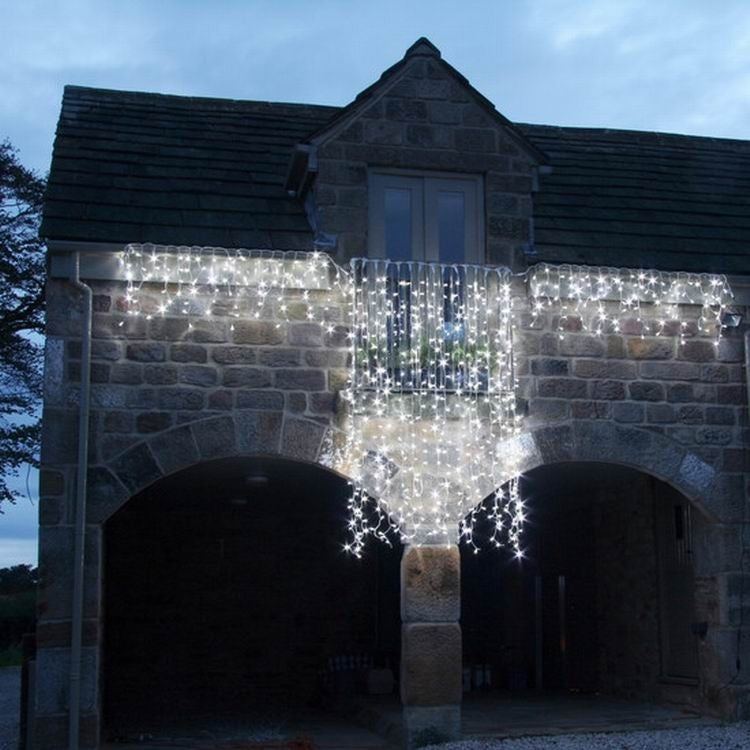 Instalatie Craciun Profesionala de Exterior IP65, Tip Perdea, 8m x 2m, 1600 Led-uri Mari, Alb rece
