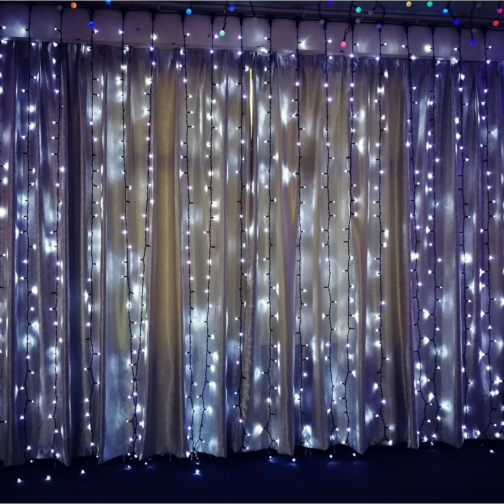 Instalatie Craciun Profesionala de Exterior IP65, Tip Perdea, 3m x 2m, 600 Led-uri Mari, Alb rece
