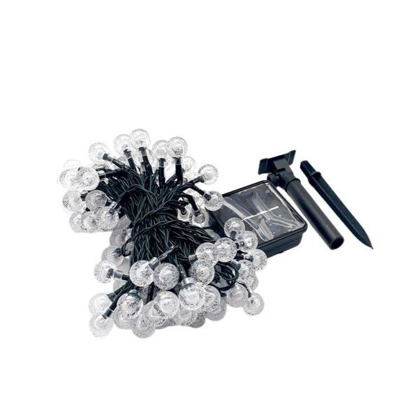 Instalatie Craciun, Tip Globuri de cristal, 20 Led-uri, 5 metri, Multicolor, Energie solara, Senzor de lumina