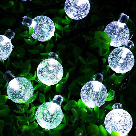 Instalatie Craciun, Tip Globuri de cristal, 200 Led-uri, 22 metri, Alb rece, Energie solara, Senzor de lumina