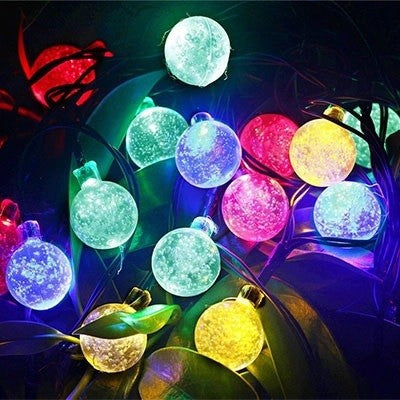 Instalatie Craciun, Tip Globuri de cristal, 200 Led-uri, 22 metri, Multicolor, Energie solara, Senzor de lumina