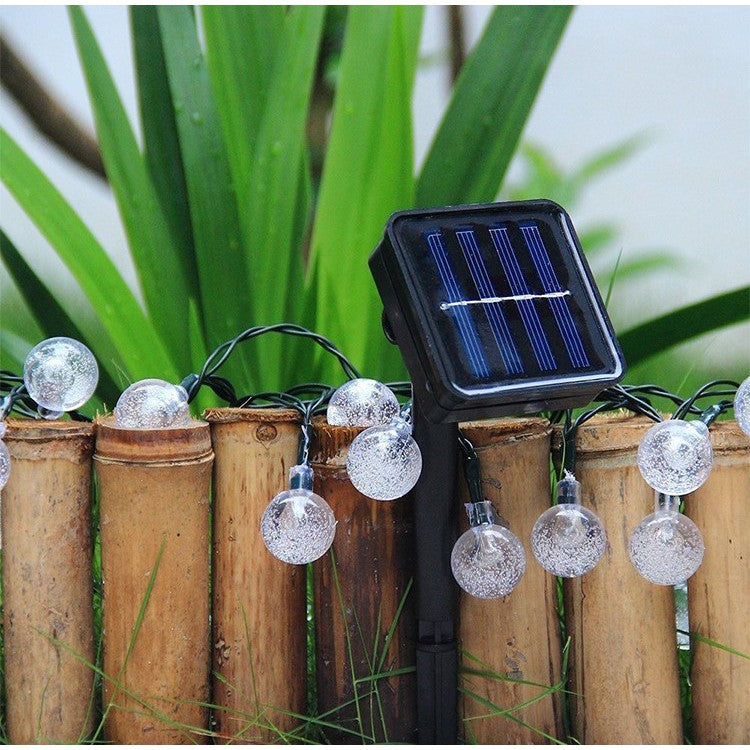 Instalatie Craciun, Tip Globuri de cristal, 30 Led-uri, 6.5 metri, Alb rece, Energie solara, Senzor de lumina