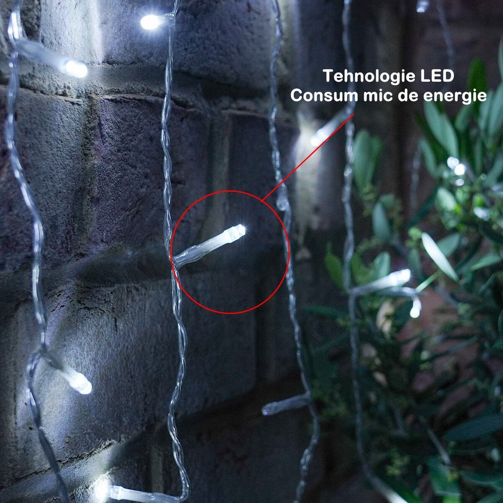 Instalatie Craciun, Tip Perdea, 1 m x 1 m, 60 LED-uri, Alb Rece, Controler, 8 jocuri de lumini