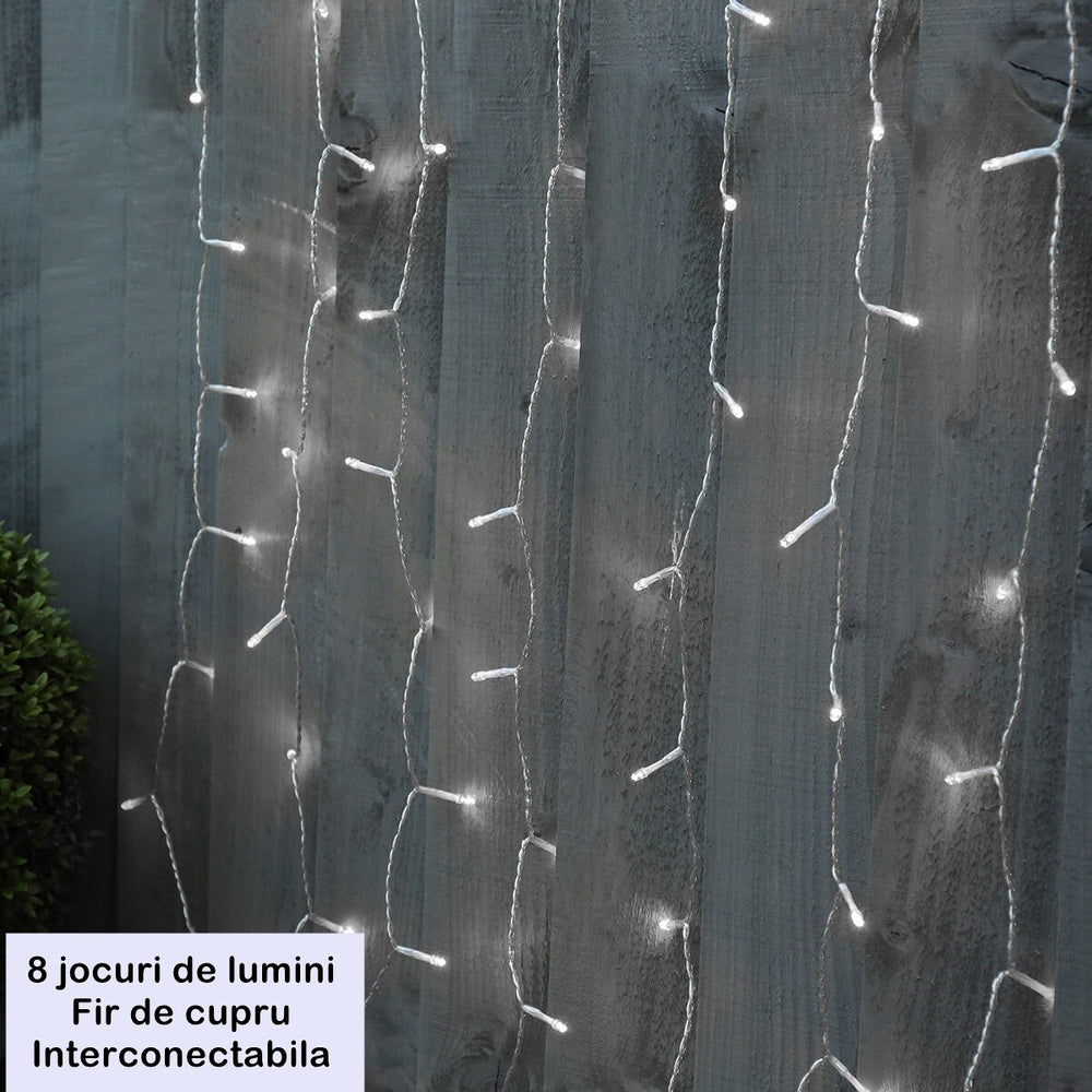 Instalatie Craciun, Tip Perdea, 1 m x 1 m, 60 LED-uri, Alb Rece, Controler, 8 jocuri de lumini