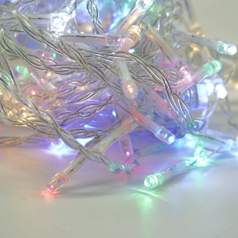 Instalatie Craciun, Tip Perdea, 2 m x 1 m, 120 LED-uri, Prelungitor 1.5 m, 8 Jocuri de Lumini, Interconectabila, Fir transparent, Interior/Exterior, Multicolor