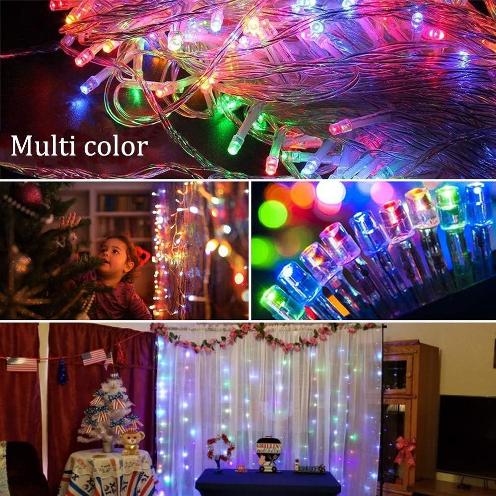 Instalatie Craciun, Tip Perdea, 3 m x 2 m, 240 LED-uri, Prelungitor 1.5 m, 8 Jocuri de Lumini, Interconectabila, Fir transparent, Interior/Exterior, Multicolor