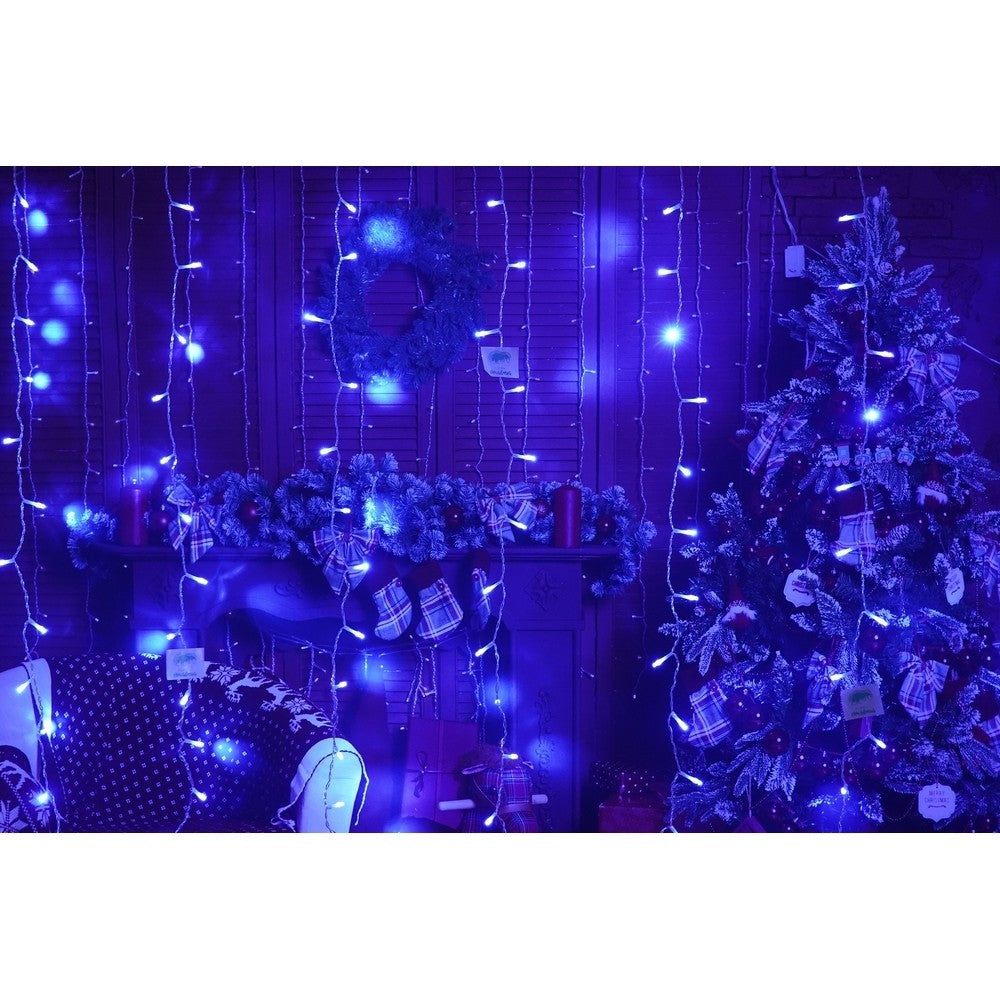 Instalatie Craciun, Tip Perdea, IP44, 4 m x 1 m, 240 LED-uri, Albastru, 8 jocuri de lumini