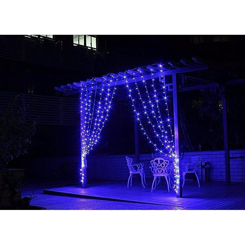 Instalatie Craciun, Tip Perdea, IP44, 9 m x 1 m, 540 LED-uri, Albastru, cu flash, Transformator