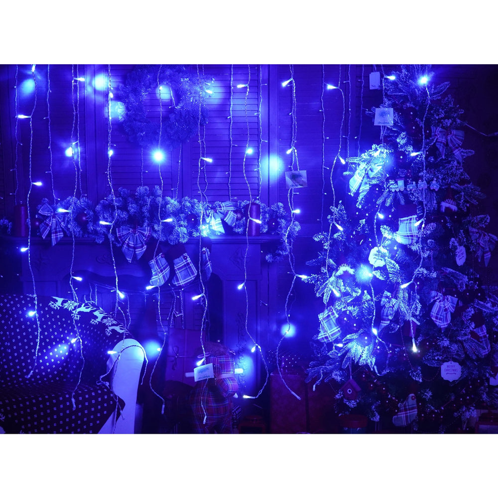 Instalatie Craciun, Tip Perdea, IP44, 9 m x 1 m, 540 LED-uri, Albastru, cu flash, Transformator cu