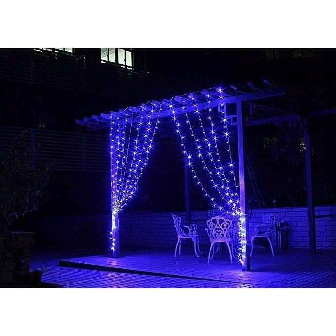 Instalatie Craciun, Tip Perdea, IP44, 9 m x 1 m, 540 LED-uri, Albastru, cu flash, Transformator