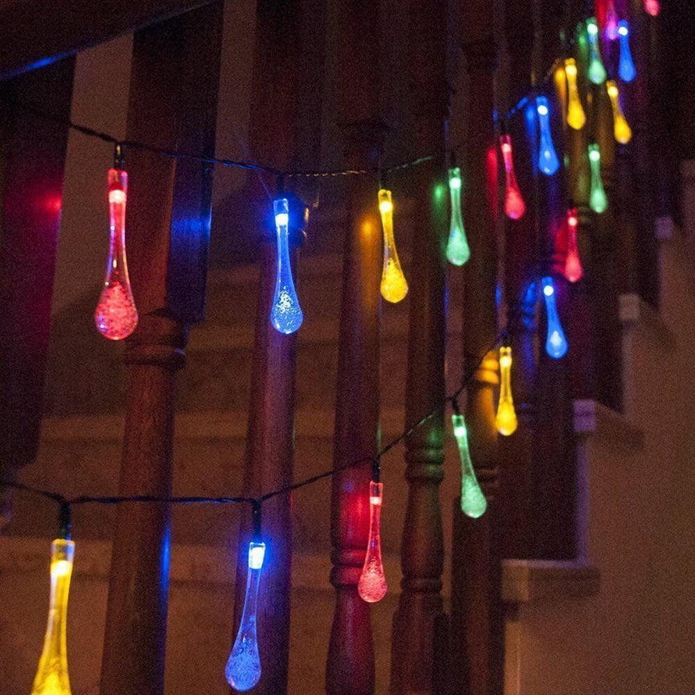 Instalatie Craciun, Tip Picaturi, 30 Led-uri, 6.5 metri, Multicolor, Energie solara, Senzor de lumina