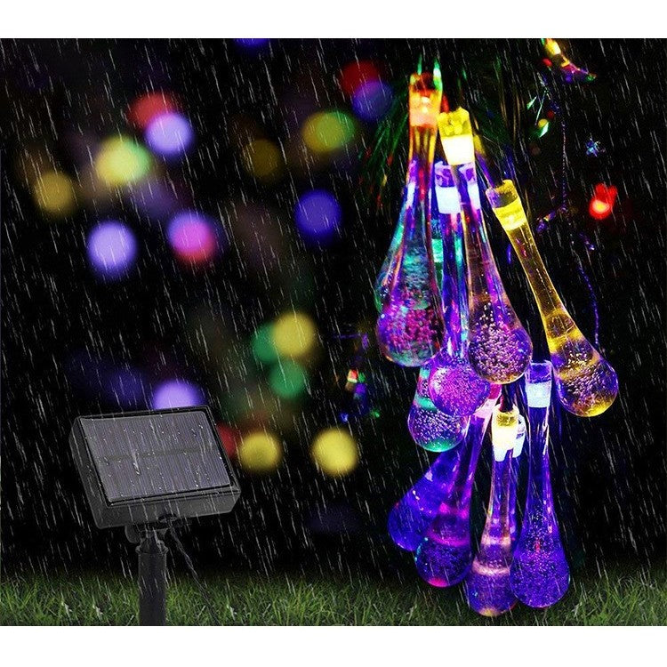 Instalatie Craciun, Tip Picaturi, 30 Led-uri, 6.5 metri, Multicolor, Energie solara, Senzor de lumina