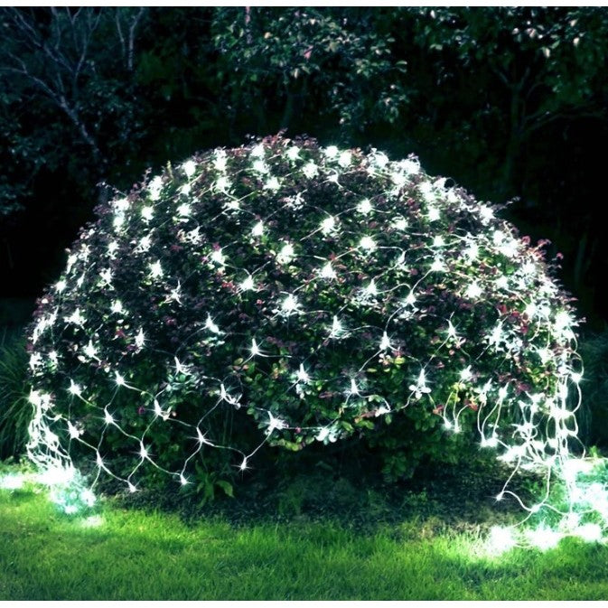 Instalatie Craciun, Tip Plasa, 1.2 m x 1.2 m, 80 LED-uri, Prelungitor 1.5 m, 8 Jocuri de Lumini, Interconectabila, Fir transparent, Interior/Exterior, Alb Rece