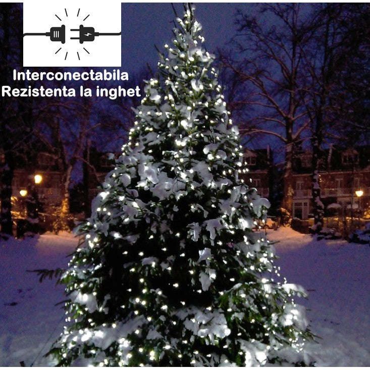 Instalatie Craciun, Tip Plasa, 1.2 m x 1.2 m, 80 LED-uri, Prelungitor 1.5 m, 8 Jocuri de Lumini, Interconectabila, Fir transparent, Interior/Exterior, Alb Rece