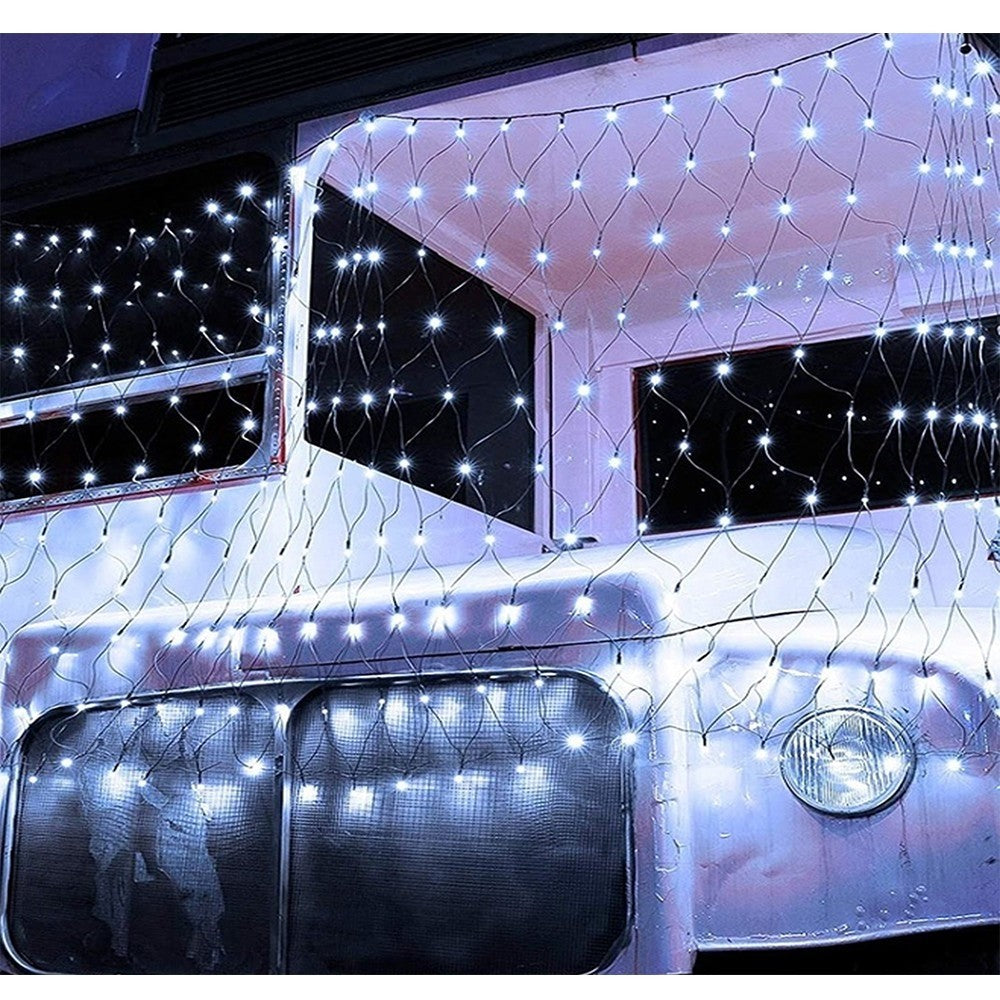 Instalatie Craciun, Tip Plasa, 6 m x 1.5 m, 480 LED-uri, Alb rece, 8 jocuri de lumini