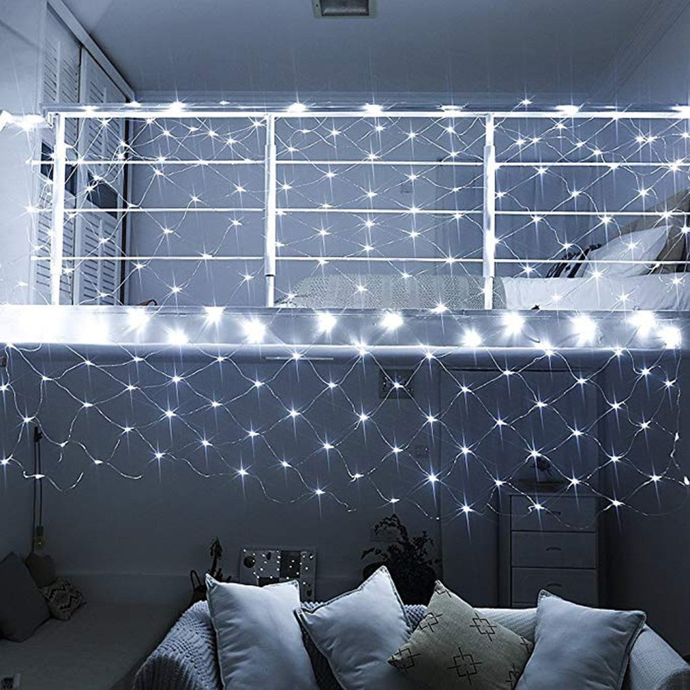 Instalatie Craciun, Tip Plasa, 6 m x 1.5 m, 480 LED-uri, Alb rece, 8 jocuri de lumini