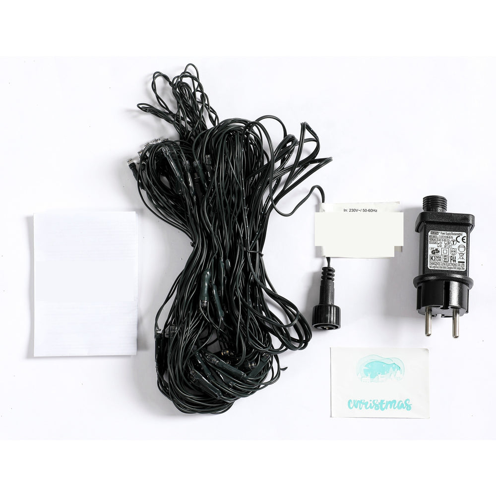 Instalatie Craciun tip plasa, cu transformator 31V, 1.5 m x 1.5 m, Alb Cald, 120 LED-uri V5, 8