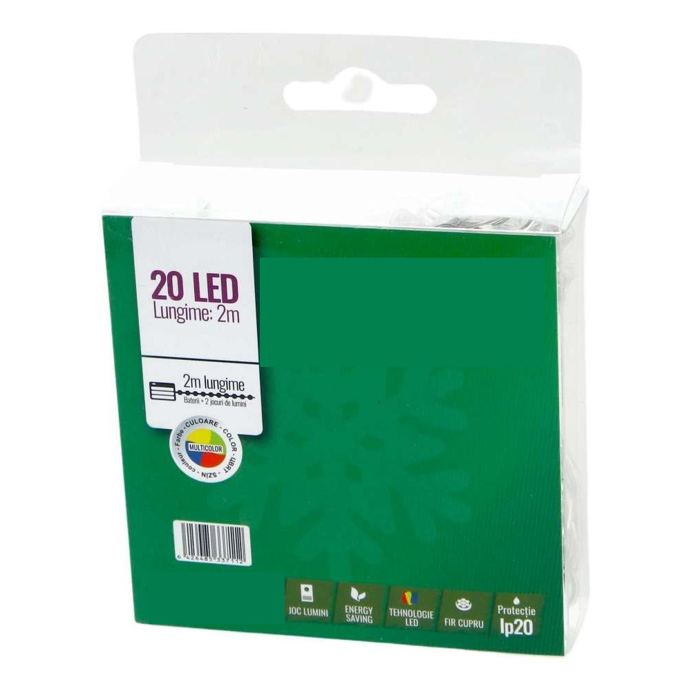 Instalatie de Craciun cu Baterii Tip Liniar, 2 jocuri de lumini, Fir Transparent 2 m 20 LED -uri, Multicolor