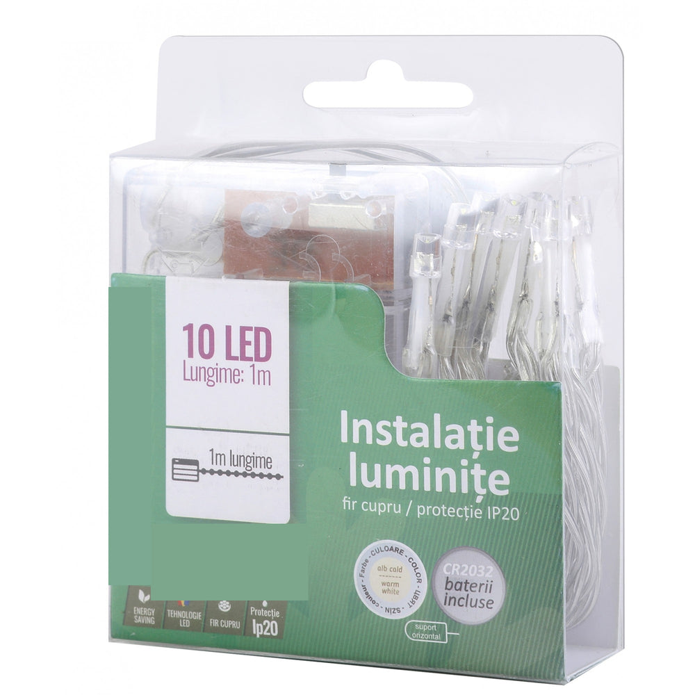 Instalatie de Craciun cu Baterii Tip Liniar, 2 jocuri de lumini, Fir Transparent 1 m 10 LED -uri, Alb Rece