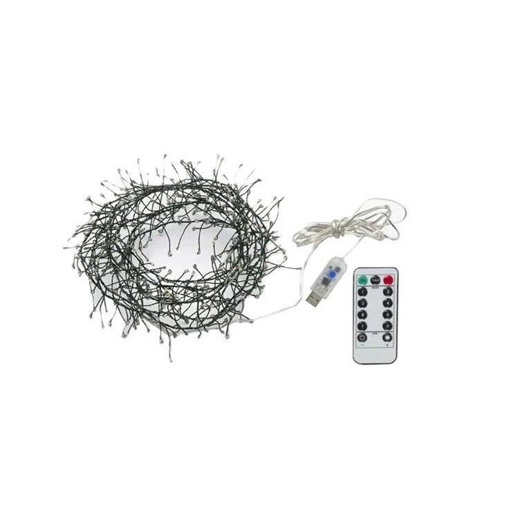 Instalatie de Craciun Liniara, Tip Cluster, 8 Jocuri de Lumini, cu Telecomanda, 25 m, 1000 LED-uri, Alimentare USB, 24V, Ambalaj pe Rola, Multicolor