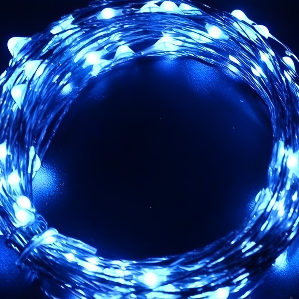 Instalatie de Craciun Liniara, Tip Liniara, Fir Cupru, 8 Jocuri de Lumini, cu Telecomanda, 10 m, 100 Led-uri, Alimentare USB, 4.5V, Albastru
