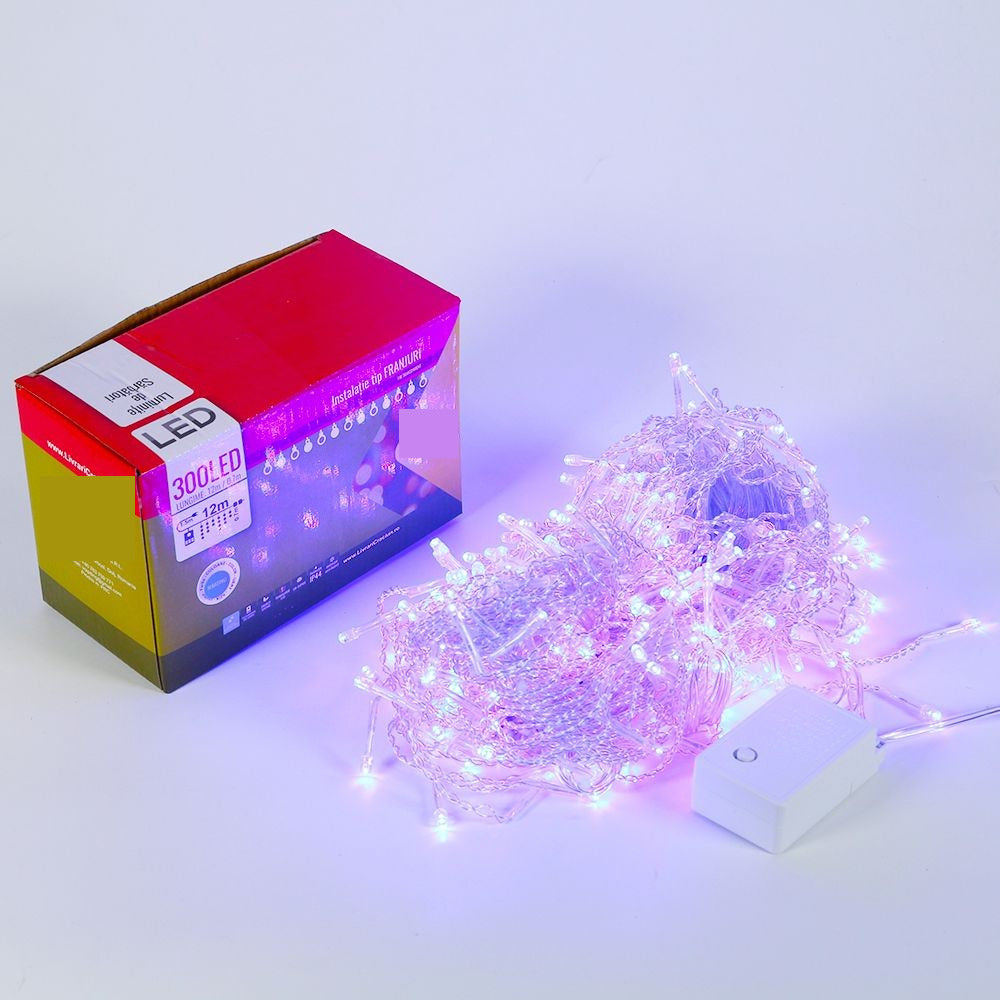 Instalatie de Craciun Tip Franjuri, 12 m, 300 LED-uri, Interconectabila, Albastru