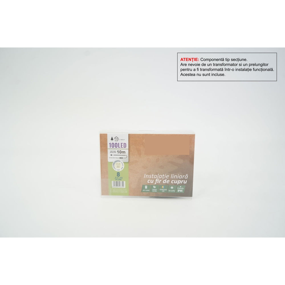 Instalatie de Craciun Tip Liniar, 8 jocuri de lumini, Fir Cupru, 10 m, 100 LED -uri, Alb Cald