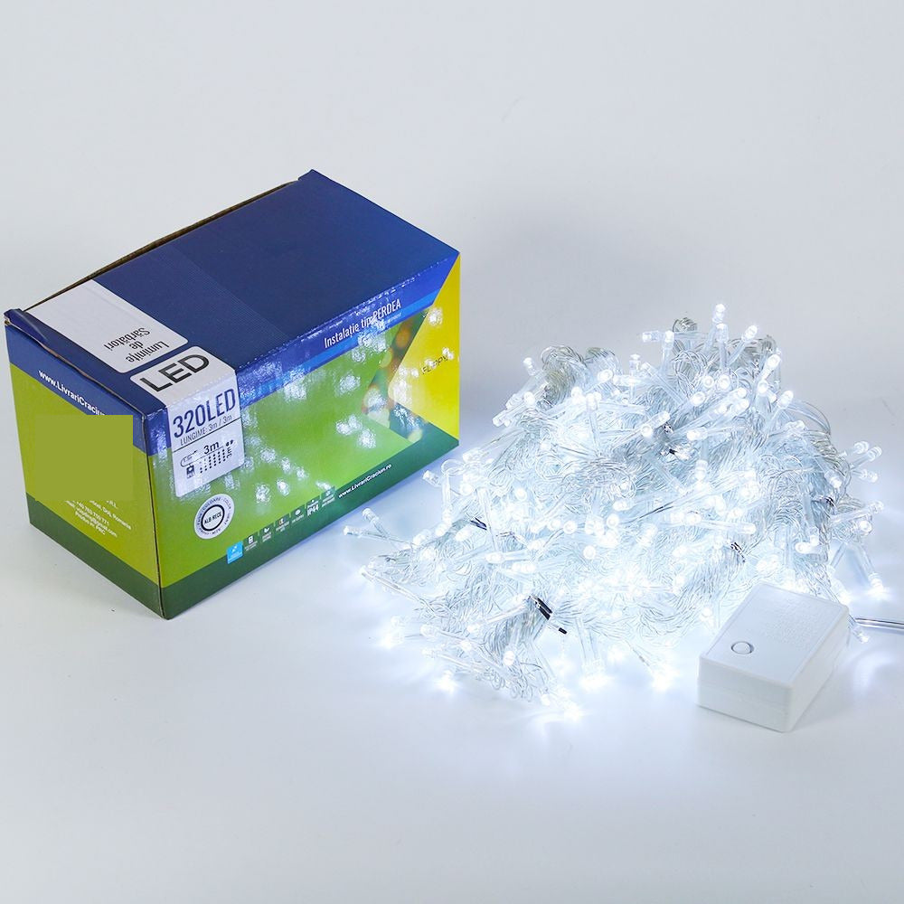 Instalatie de Craciun Tip Perdea, 3 x 3 m, 320 LED-uri, Interconectabila, Alb Rece