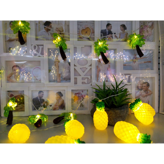 Instalatie de Craciun, Tip Sir cu Baterii, 1.5 m, 10 LED-uri, Model Ananas, Galben