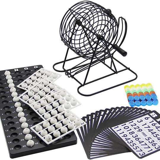 Joc Bingo, din metal, 75 bile albe, portabil, 21 x 21 cm, negru