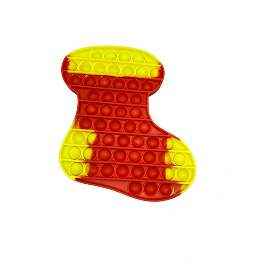 Jucarie antistres din silicon, Pop It Now and Flip It, Ciorap Craciun, Rosu/Galben