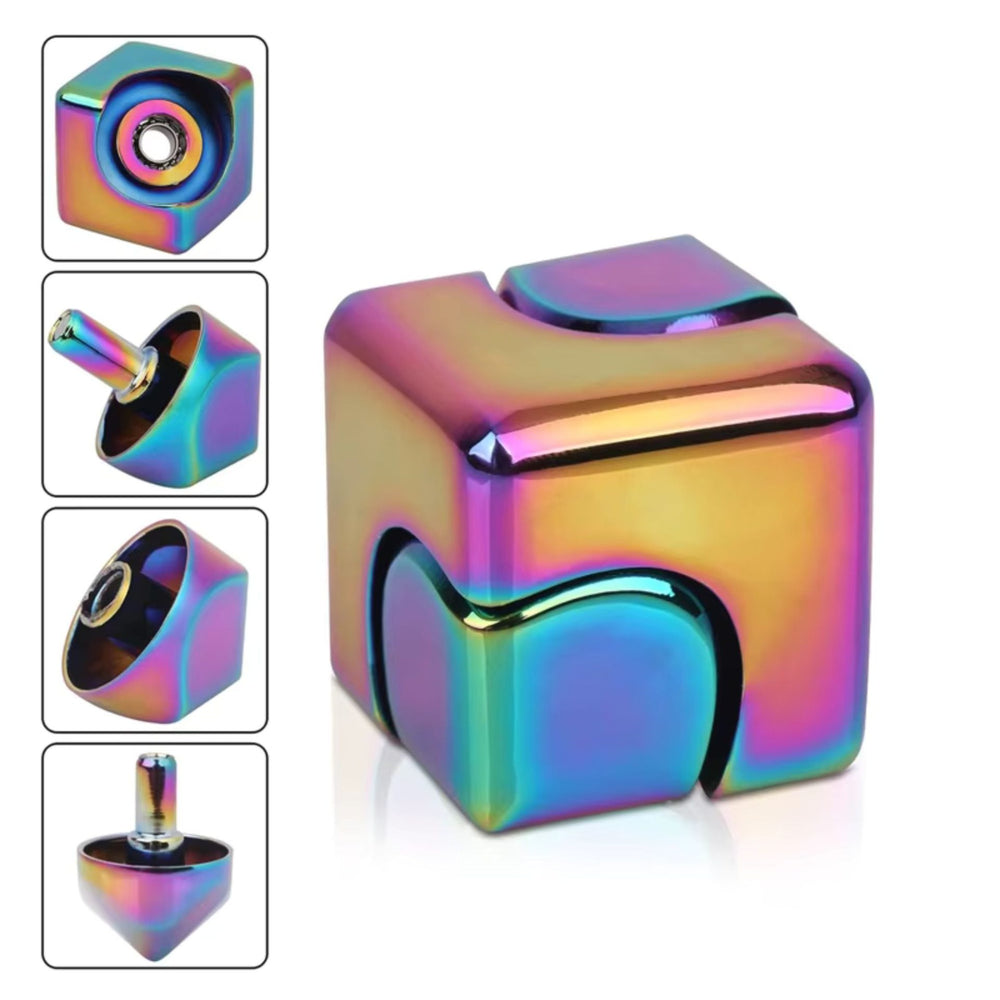 Jucarie Antistres Fidget Spinner, Tip Cub, Metalic 2-in-1, Transformabil, Rulment Premium, Inox, Gadget pentru Birou, Silentios, 2.9 x 2.9 cm, Multicolor