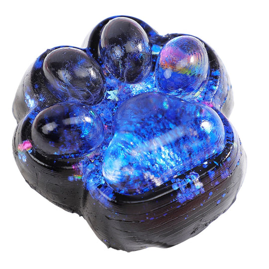 Jucarie Antistres Squishy, cu Revenire Lenta, Squeeze Pinch Family, Model Labuta de Pisica cu Sclipici, 6.5x6 cm, 60g, Ambalaj Transparent, Albastru-Negru