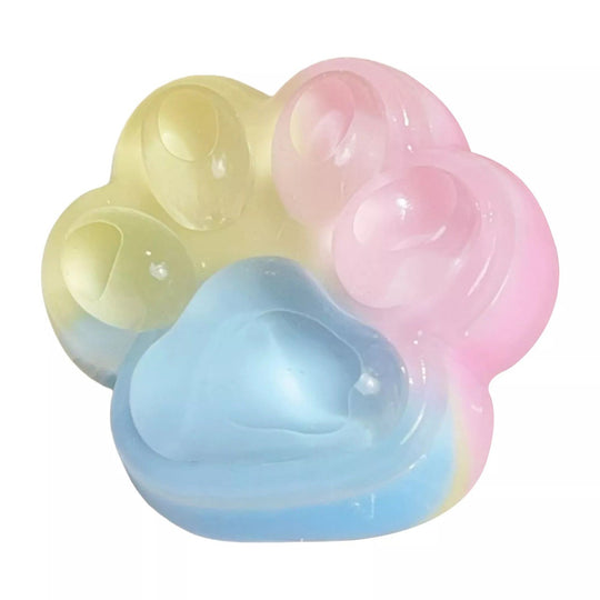 Jucarie Antistres Squishy, cu Revenire Lenta, Squeeze Pinch Family, Model Cat Paw, 6.5 x 6 cm, din Tpr, 4-6 Ani, Model Curcubeu, Multicolor cu Insertii
