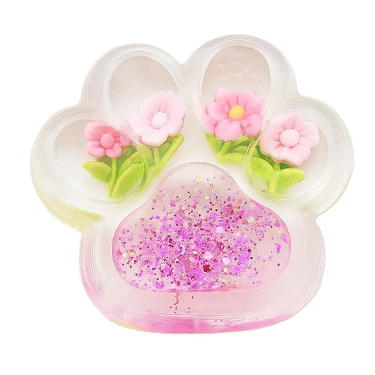 Jucarie Antistres Squishy, Labuta de Pisica Pufoasa, cu Revenire Lenta, 7 x 6.5 cm, Model Flori 1, Transparent