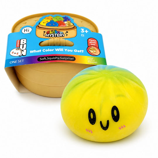 Jucărie Dumpling Squishy Jumbo, Model Fata Zambitoare, Rainbow Mistery, Jucarie Antistres pentru Copii/Adulti, Comprimabil cu Revenire, 16x16x11 cm, 500 g, Multicolor