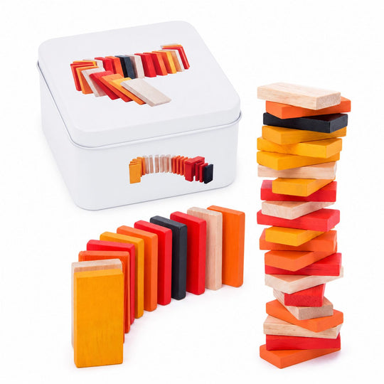 Jucarie Educativa din Lemn, Joc de Calatorie Tip Domino cu Cutie Metalica, Dezvolta Gandirea Logica, Concentrarea si Indemanarea, Multicolor