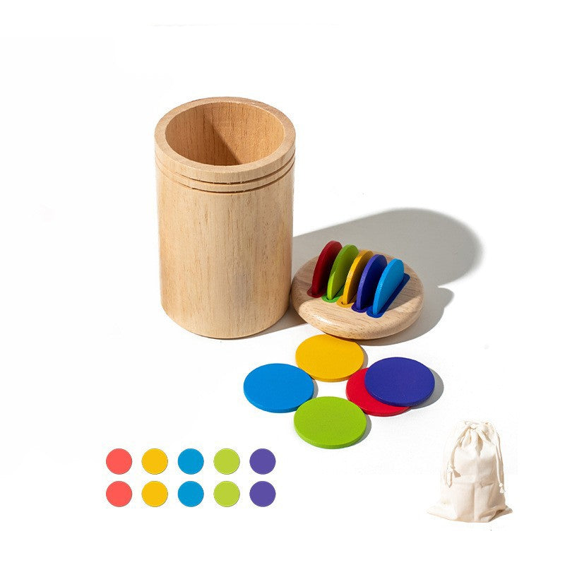 Jucarie Educativa Montessori din Lemn, 13 Piese, Sortator cu Discuri Colorate, Joc de Motricitate Fina pentru Copii, Varsta 2+ ani, Saculet Depozitare, 11.3 x 7 cm, Multicolor