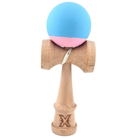Jucarie Interactiva Kendama Profesionala, din Lemn, 18 cm, Joc de Indemanare pentru Copii si Adulti, Bicolor Turcoaz Roz